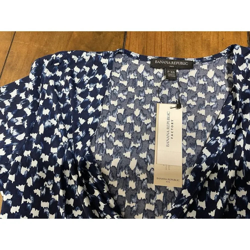 Banana Republic Women's Dress Size PXS Blue Asymmetrical Wrap Dress - Picture 3 of 11